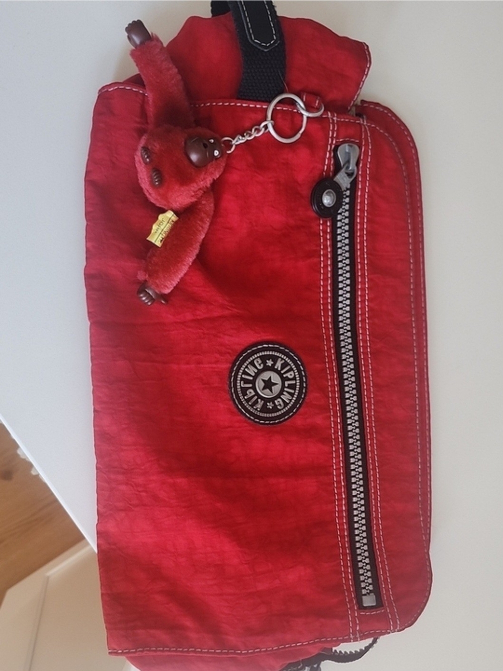 PKipling Red Toiletry Bag with Monkey Charm